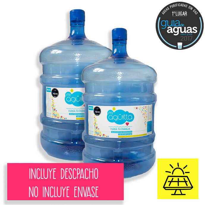 Botellón Bidón de 20 litros agua purificada remineralizada producida con Energía Solar