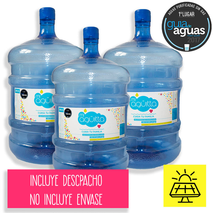 Botellón Bidón de 20 litros agua purificada remineralizada producida con Energía Solar